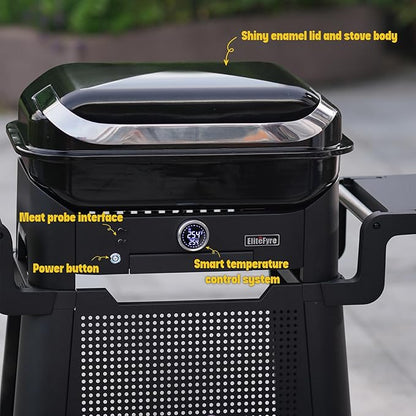 Volteq Smart Electric Grill with Cart - 1500W, 650°F, No Smoke Indoor/Outdoor BBQ, Digital Control & Meat Probe, Perfect for Apartment Balcony, Patio, Deck