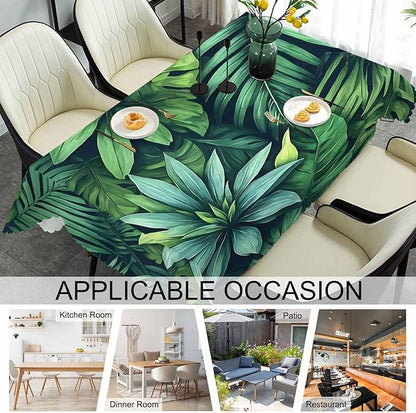 Tropical Leaves Kitchen Tablecloth Exotic Beach Palm Green Indoor Outdoor Table Cover Anti-Oil Table Cloths for Wedding Banquet Dinner Tablecloths, 52x70 Inch(4-6 Seats)