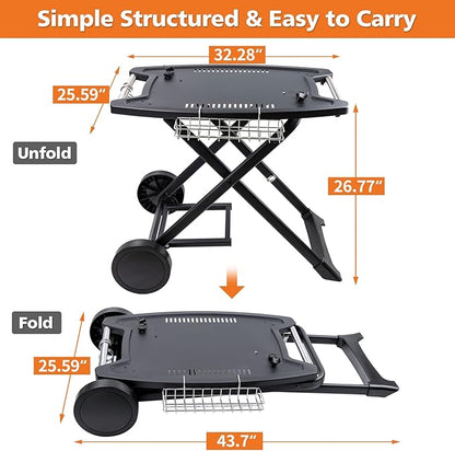 Portable Cart for Weber Q1200, Q1000, Q2200, Q2000, Q2400, Folding Cart for Outdoor BBQ，Portable Stand for Weber Q Series Gas Grills and Ninja Woodfire OG700 Series