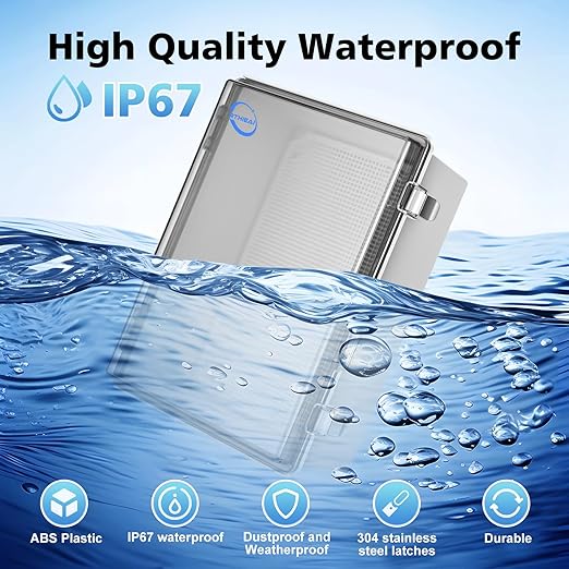 RTHIEAI Waterproof Outdoor IP67 Junction Box (13.8"x9.8"x5.9") with Mounting Plate, Hinged Clear Cover and Wall Brackets - Weatherproof ABS Plastic Electrical Enclosure for DIY Projects(350x250x150mm)