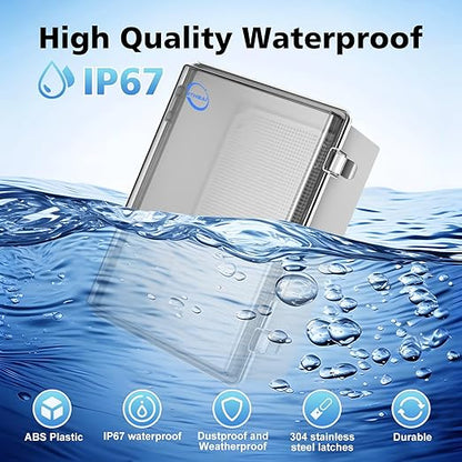 RTHIEAI Waterproof Outdoor IP67 Junction Box (13.8"x9.8"x5.9") with Mounting Plate, Hinged Clear Cover and Wall Brackets - Weatherproof ABS Plastic Electrical Enclosure for DIY Projects(350x250x150mm)