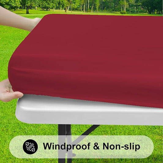 Smiry Rectangle Tablecloth, Elastic Fitted Flannel Backed Vinyl Tablecloths for 4ft Folding Tables, Waterproof Wipeable Table Covers for Indoor, Outdoor, Camping and Picnic (Wine Red, 30"x48")