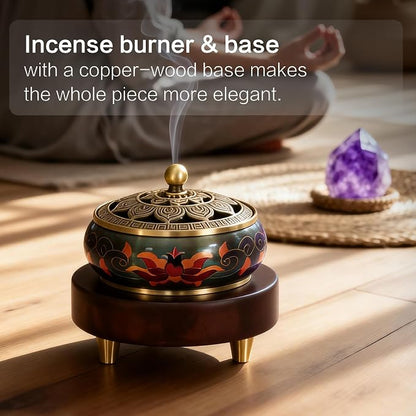 Brass Incense Burner Set with Agarwood Coils, Vintage Bakhoor Resin Burner | Japanese Style Incense Holder; Ideal for Zen & Meditation; Unique Home & Office Decor. Versatile Burner for Most Incense