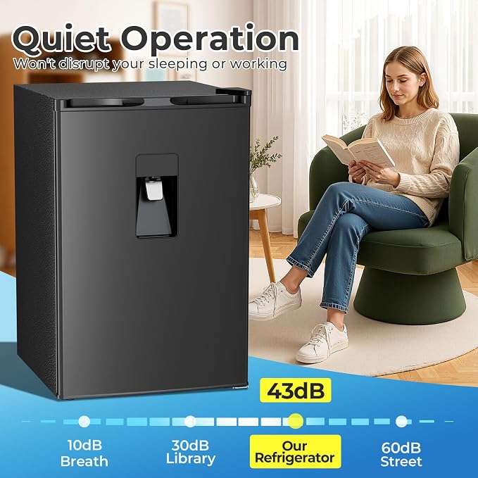 Electactic Compact Refrigerator 4.4 cu.ft mini fridge with Water Dispenser, Single Door Refrigerator with Adjustable Temperature Settings, Low noise, for Bedroom, Office, Dorm Black