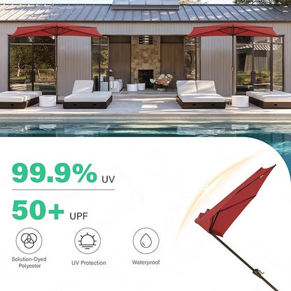 JEAREY 9ft Half Umbrella Outdoor Patio Umbrella Market Umbrellas with Crank, 1/2 Round Wall Umbrella 5 Sturdy Ribs UV Protection for Pool Garden Balcony Deck, Red
