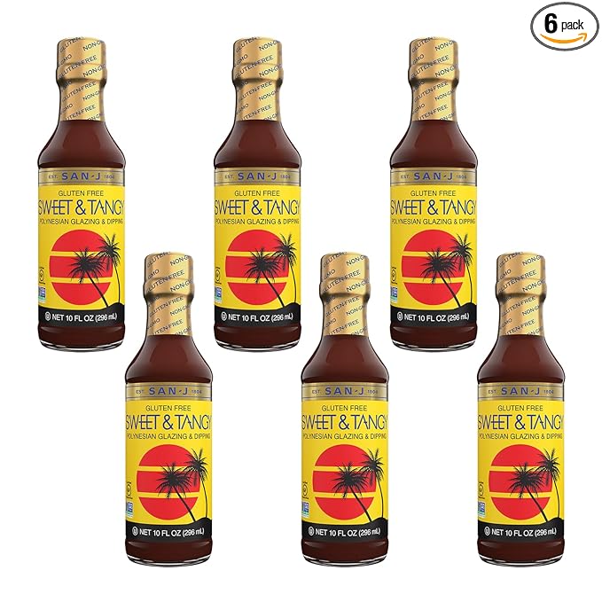 San-J Sweet and Tangy Gluten Free Sauce - Glaze Sauce, Polynesian Sauce, Perfect for Spring Roll Sauce, Polynesian Sauce Chicken, Non-GMO, Kosher - 10 Oz, 6-Pack