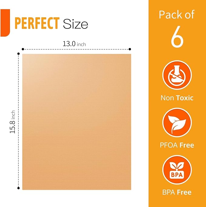 Copper Grill Mats for Outdoor Grill（Set of 6), Nonstick & Easy to Clean BBQ Grilling Sheets, Reusable & Heavy Duty Mats Works on Outdoor Gas, Electric, Charcoal Grill