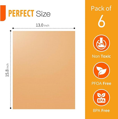 Copper Grill Mats for Outdoor Grill（Set of 6), Nonstick & Easy to Clean BBQ Grilling Sheets, Reusable & Heavy Duty Mats Works on Outdoor Gas, Electric, Charcoal Grill