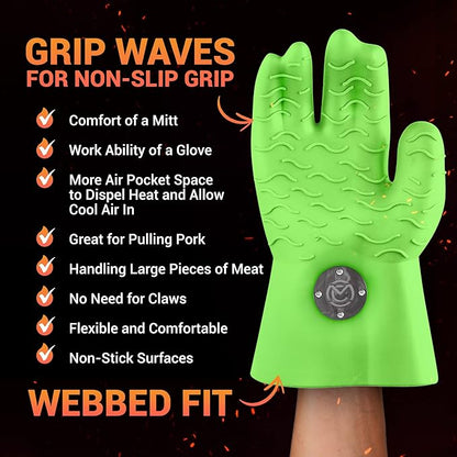 MagneCHEF Freedom Series Magnetic Quick-Release BBQ Gloves – Get Out Fast, 500°F Heat Resistant Silicone, 3mm Thick, Non-Slip Grip, Waterproof & Easy Clean (Green Glow in the Dark)