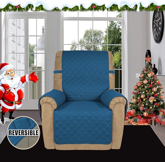 Easy-Going Reversible Couch Cover, Recliner 19 in, Peacockblue/Beige | Machine Washable Slipcover For Dogs, Water Resistant Furniture Mat For Living Room, Non-Slip Sofa Cover, Pet Friendly