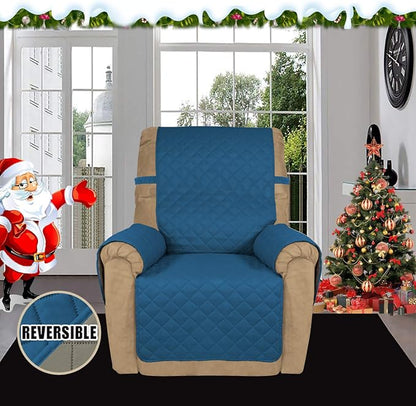 Easy-Going Reversible Couch Cover, Recliner 19 in, Peacockblue/Beige | Machine Washable Slipcover For Dogs, Water Resistant Furniture Mat For Living Room, Non-Slip Sofa Cover, Pet Friendly
