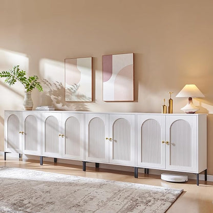 IFBUY Modern Sideboard Buffet Cabinet, 123.5" W Fluted Arched Buffet Cabinet with Storage and Adjustable Shelves, Wooden Modular Coffee Bar Cabinets for Kitchen, Entryway, White