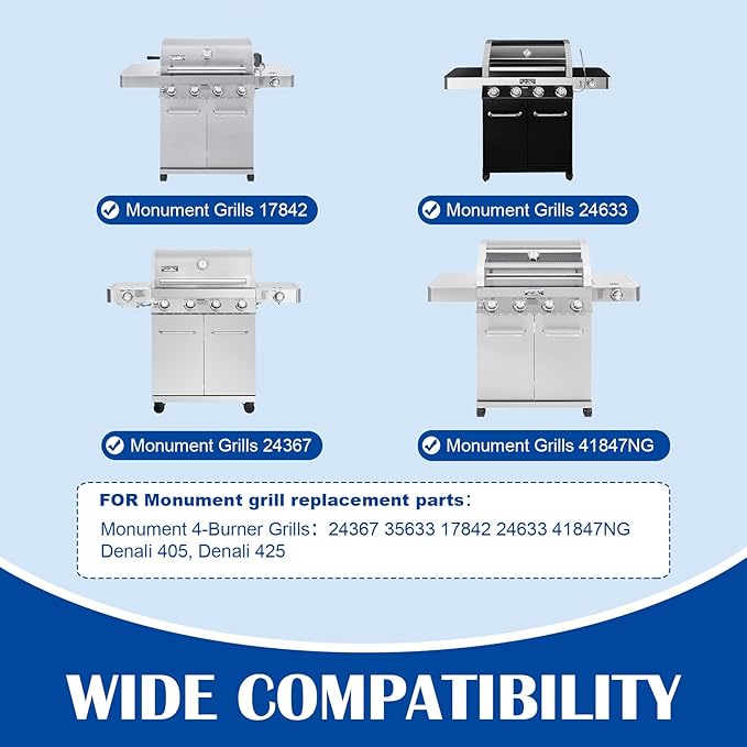 SafBbcue Replacement Parts for Monument Grill 35633 41847NG 24367 24633 17842 4-Burner Gas Grill, Cast Iron Cooking Grids & Reversible Griddle for Monument Grills 97888 96333 Accessories