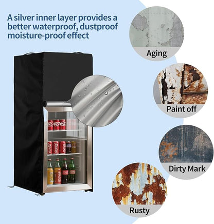Mini Fridge Cover Waterproof Upright Outdoor Refrigerator 22''Lx23''Wx34''H Beverage Refrigerators Protection Cover for Most 3.0 Cubic Mini Freezer, Black