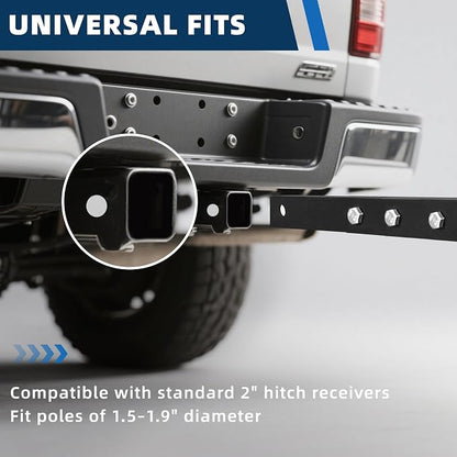 EliteShade USA Trailer Hitch Patio Umbrella Holder for 2 Inch Receiver, Heavy Duty Truck Hitch Umbrella Stand Mount for SUV, RV, Tailgate Parasol Holder for Camping, Sports, Fits 1.5"-1.9" Poles