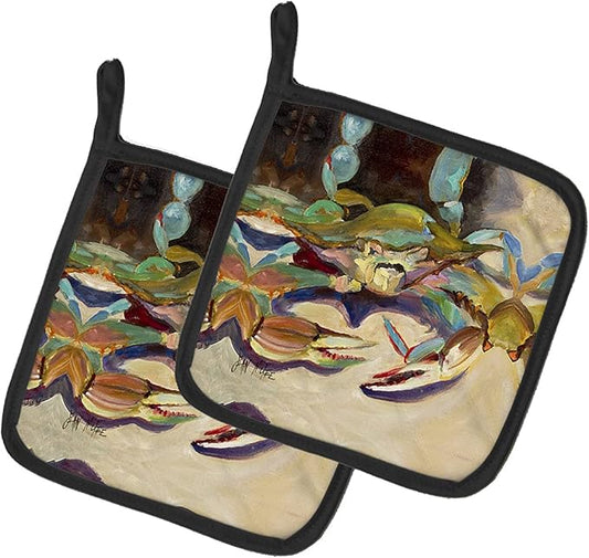 Caroline's Treasures JMK1259PTHD Crab tailfin Crab Pair of Pot Holders Kitchen Heat Resistant Pot Holders Sets Oven Hot Pads for Cooking Baking BBQ, 7 1/2 x 7 1/2