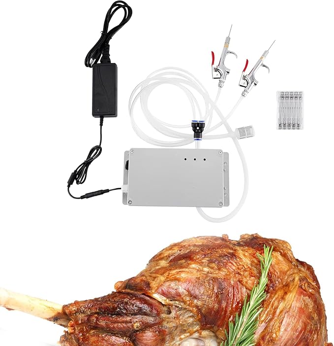Electric Meat Injector Gun Pump with Hose, Stainless Steel Marinade Injector Syringe 70W with 10 Needles for BBQ, Turkey, Pork, Beef (Double Gun)
