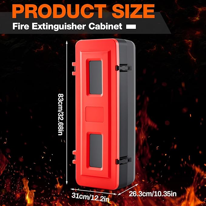 DoubleFill 2 Pcs 10 lb 20lb Fire Extinguisher Cabinet Box with Internal Rope Fastening and External Latch Sturdy Plastic Holder Case Vandal-Resistant Weatherproof Protect Outdoor (33 x 12 x 10 in)