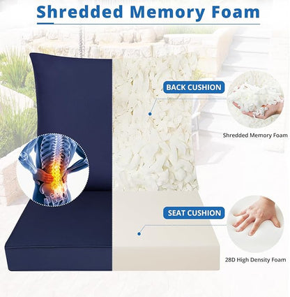 Outdoor Chair Cushions Patio Furniture Seat & Back Pillow 22 x 22 Inch Blue | Rain-Proof Cover Removable Replacement with Ties for Wicker Sofa Couch Sunbrella Outside
