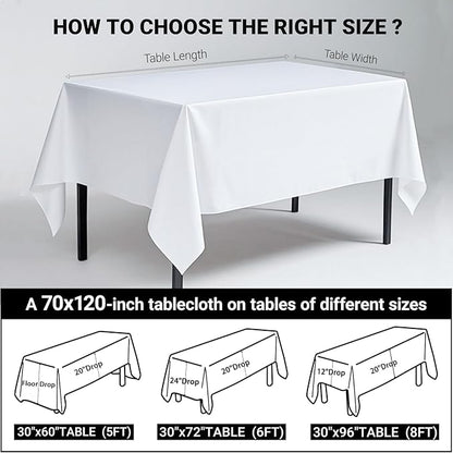 MRJ 6 Pack White Rectangle Tablecloth 70 X 120 Inch Stain and Wrinkle Resistant Table Clothes for Barbecue Picnic Dining Table Cover
