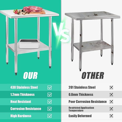 STABLEINK Stainless Steel Table with Undershelf 36x30 Inches 3ft for Prep | NSF Certified Heavy Duty Metal Work Table Workbench for Commercial Kitchen Restaurant Hotel Laundry Garage Chef Homemaker