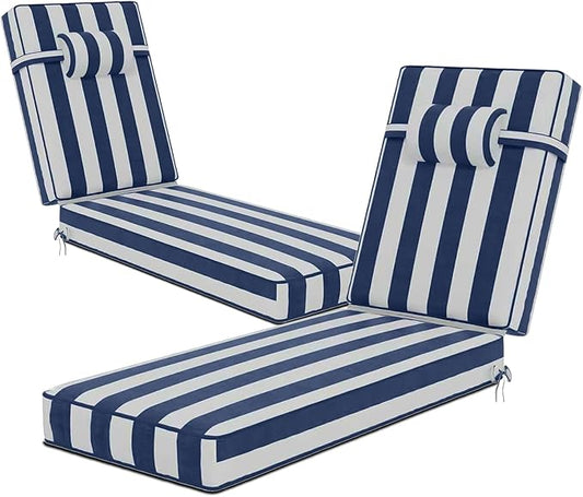 72 x 21 x 4 Inch Olefin Chaise Lounge Cushions, Lounge Chair Cushions with Headrest for Outdoor Furniture - Weather and Fade Resistant Patio Replacement Furniture Lounge Chair Cushion Set of 2