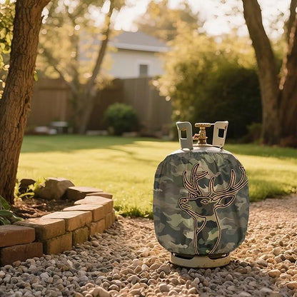 Camper Propane Tank Cover Camo Deer 3D Outdoor 600D Heavy Duty Waterproof Covers Fits Standard 20 lb Cylinder, 13.7'' x 16.5'' for Rv Trailer
