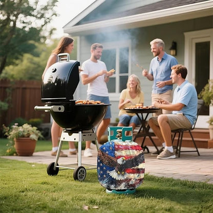 Dual Propane Tank Cover American Flag Eagle Dual Propane Tank Cover Patriotic 20 LB Gas Wrap Decoration for Camping and Grilling 4th of July Decoration