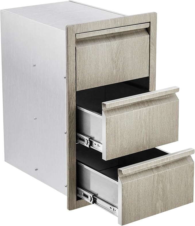 PeakPursuit Stainless Steel Outdoor Kitchen Triple Drawers - Heavy Duty with Handles, Weather-Resistant Flush Mount for BBQ Island, Patio Grill, 14.7" W x 18.5" D x 24.5" H