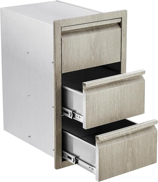 PeakPursuit Stainless Steel Outdoor Kitchen Triple Drawers - Heavy Duty with Handles, Weather-Resistant Flush Mount for BBQ Island, Patio Grill, 14.7" W x 18.5" D x 24.5" H