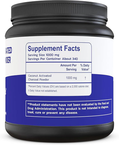 Zen Principle Coconut Activated Charcoal Powder. Whitens Teeth, Rejuvenates Skin and Hair, Supports Better Digestion. USA-Owned Producers, Free Scoop, 12 Oz
