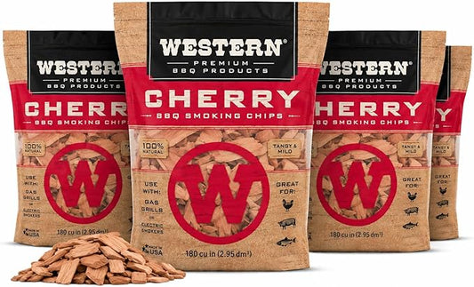 Western Cherry BBQ Smoking Chips 4 Pack – 100% Real Wood for Grilling & Smoking – Sweet, Fruity, and Tangy Smoke Flavor – Perfect for Chicken, Fish, Salmon, Sausages & Poultry (Cherry)