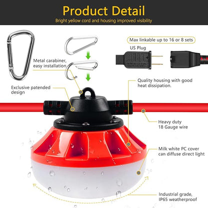 LED Construction Light, Christmas String Lights,200FT, 20000LM Industrial LED Work Lights, Super Bright Temporary Lighting for Job , Work,Outdoor, Indoor for Holiday Decoration & Practical Lighting