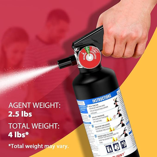 Ougist ABC Dry Powder Fire Extinguisher 2.5 lb 1‑A:10‑B:C Rated with Quick‑Release Handle for Home Kitchen Vehicle Safety Model FF1KG