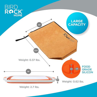 BIRDROCK HOME Collapsible Large BBQ Prep Tub, BBQ Resting Bag & 2pc BBQ Mitts - Multi-Function Grill Caddy w/Colander & Lid, Portable Silicone Dish Bowl for Picnic, Tailgate, Camping