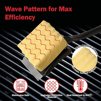 GrillChef Grill Brush Bristle Free, BBQ Cleaner Brush with Replacement Wavy Head, 18 Inch Long Handle, Seamless Scraper Tool for Cast Iron, Stainless Steel Grates, Safe Barbecue Cleaning
