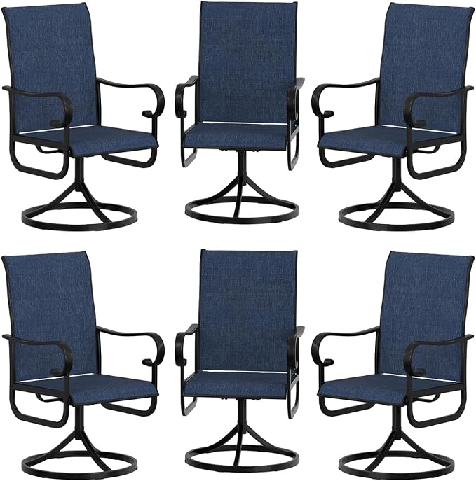 Patio Swivel Chair Set of 6, 360° Swivel & 15° Rocking High Back Outdoor Dining Chairs, All-Weather Metal Frame Patio Chairs for Backyard, Deck, Garden, Poolside Indoor Outdoor Use, Table Not Include