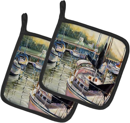 Caroline's Treasures JMK1246PTHD Black Sails Sailboats Pair of Pot Holders Kitchen Heat Resistant Pot Holders Sets Oven Hot Pads for Cooking Baking BBQ, 7 1/2 x 7 1/2