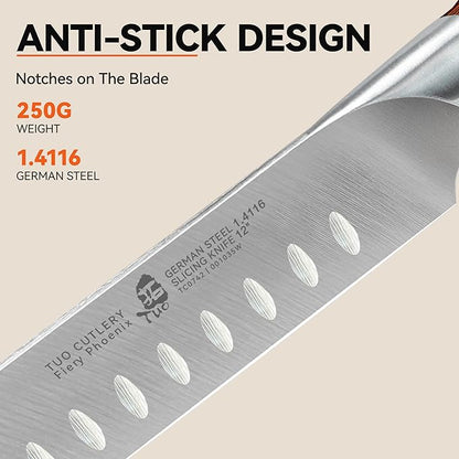 TUO Carving Knife, 12 inch Brisket Knife for Cutting Meat, Slicing Through Roast & Bacon, Sharp German Steel, Ergo Pakkawood Handle, BBQ Gifts for Men