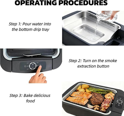 Indoor Smokeless Grill & Griddle 1100W Electric Gill Korean BBQ Low Smoke with Fan 6-Speed Temperature Control Non-Stick ‎Grill Plate with Drain Holes Dishwasher Safe 5-Serving Apartment Dorm