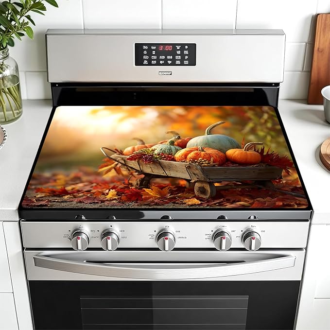 Multi-Design Stove Cover for Glass/Electric Stoves - 3-in-1 Heat-Resistant Protector Mat, Non-Slip Drying Rack 28"x20"