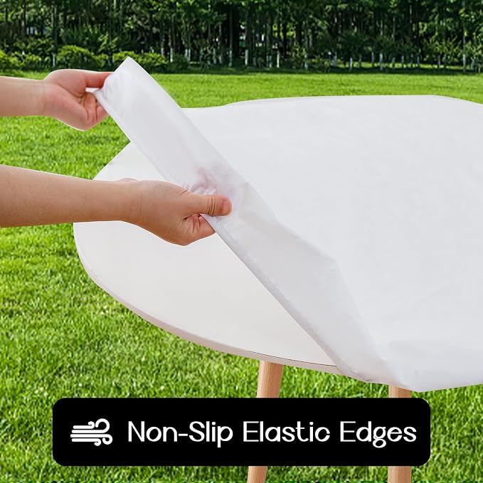 Romanstile Round Fitted Vinyl Tablecloth with Elastic Edge 100% Waterproof | Table Covers for 45"- 56" Tables, Wipeable Flannel Backed Plastic Table Cloths for Dinner, Picnic, Camping, Outdoor, White