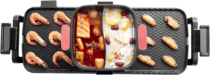 VEVOR Hot Pot with Grill, 2300W 2-in-1 Electric Smokeless Grill and Hot Pot, Removable Shabu-shabu Hotpot with Non-stick Pan, Separate Dual Temperature Control, Indoor Korean BBQ for 1-6 People