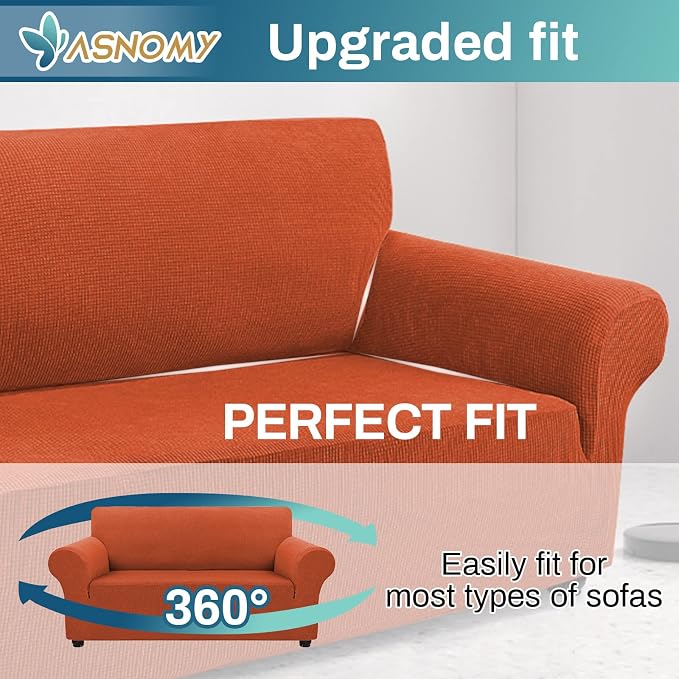 Asnomy Stretch Couch Covers Washable,loveseat Cover Slipcovers,Pumpkin | 1-Piece Sofa Cover(55"-78") loveseat cover Furniture Protector Soft Jacquard,Non-Slip Elastic Bottom for Dogs & Kids