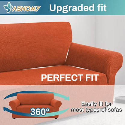 Asnomy Stretch Couch Covers Washable,loveseat Cover Slipcovers,Pumpkin | 1-Piece Sofa Cover(55"-78") loveseat cover Furniture Protector Soft Jacquard,Non-Slip Elastic Bottom for Dogs & Kids