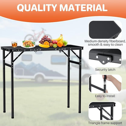 FUNYKICH 3ft Aluminum Folding Camping Table, 3 Height Adjustable Max 29.4" | 35.4''x15.7'' Tabletop, Ultralight Portable Design with Carry Handle for Car Travel, Camping, Backyard, Beach & Picnic, Balck