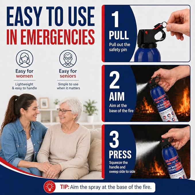 ABC Fire Extinguisher for Home & Vehicle - Portable Dry Chemical Fire Extinguisher | Grease & Electrical Fire Extinguisher for Kitchen, Car, Easy for All Ages to Use (4-Pack, 1.32lb Each)