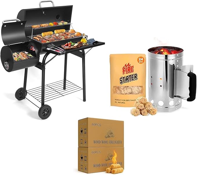 Offset Smoker Kit with Steel Charcoal Bucket & 120 Rolls