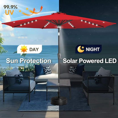 FLAME&SHADE Solar Patio Umbrella with Centre Light, 10 FT Red | UV Protection, Small Solar Outdoor Umbrella for Porch, Deck, Backyard, Garden, Provides Evening Lighting, 40 LED Lights