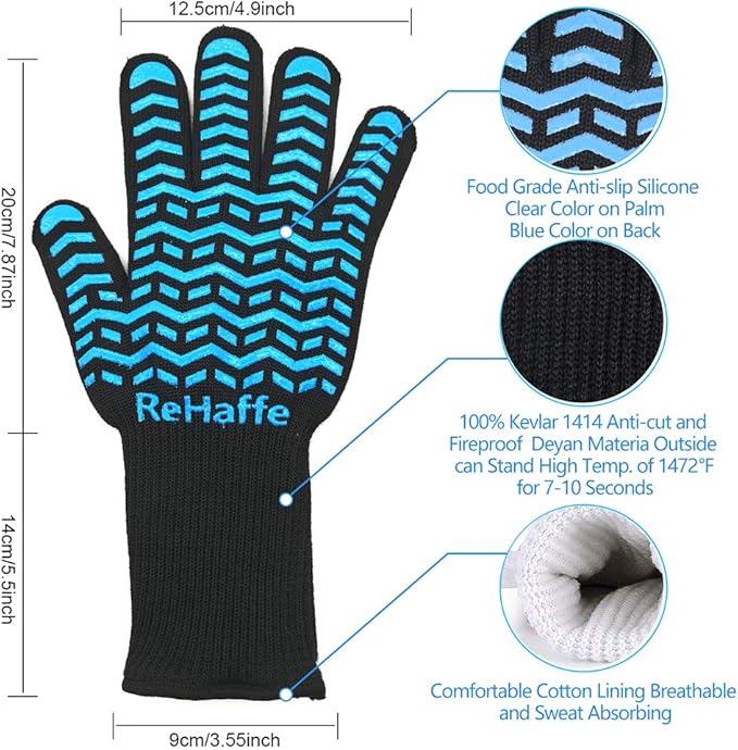BBQ Grill Gloves Heat Resistant,1472 F High Temp Resistance Fireproof Comfort Long Non-Slip Ove Mitts Mittens Kitchen Gift for Cooking Baking Frying Grilling